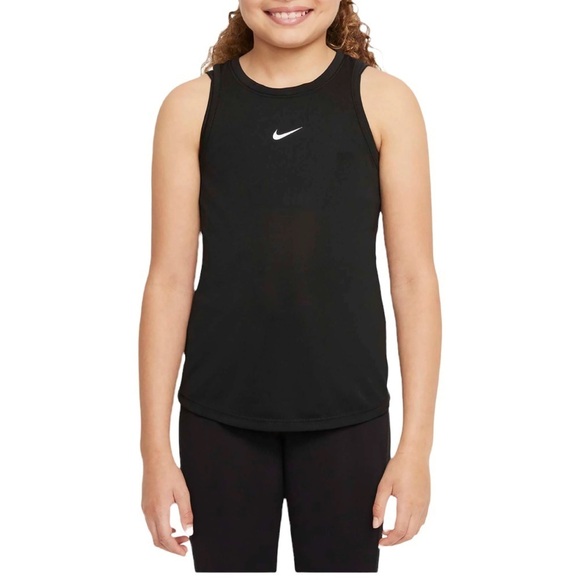 Girls Nike Black Tank Top High Neck Striped Sheer Racerback Size Large - Picture 1 of 11